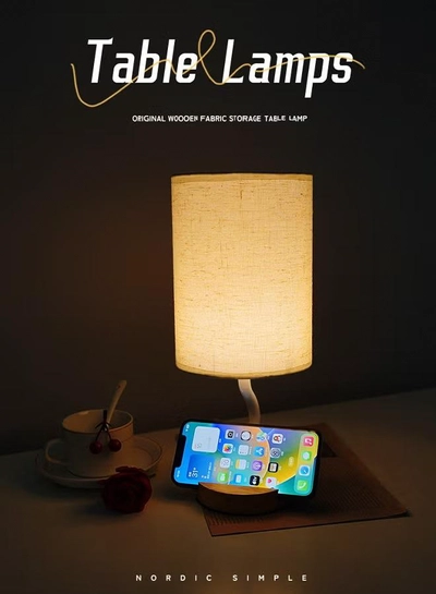 DUNISO Bedside table lamp, USB fabric bedroom lamp, multifunctional desk lamp with fabric lampshade, three color multi-level adjustable, with bracket, suitable for living room, study, bedroom and office-2