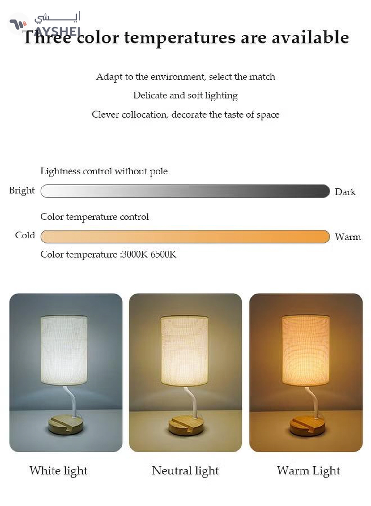 DUNISO Bedside table lamp, USB fabric bedroom lamp, multifunctional desk lamp with fabric lampshade, three color multi-level adjustable, with bracket, suitable for living room, study, bedroom and office-4-4