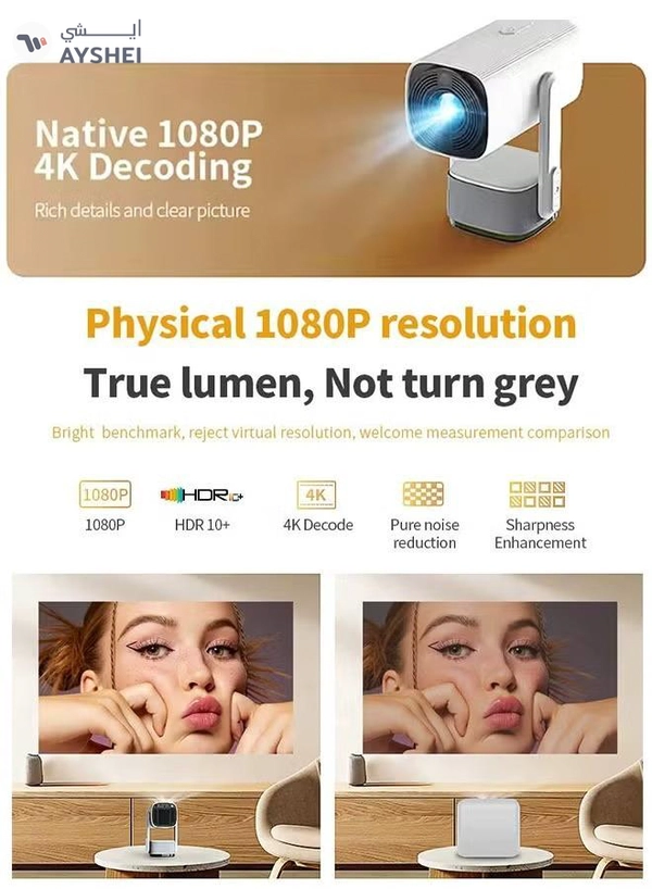 Eworld Rechargeable 5000 Lumens HD Smart Mini Projector with 4K Support, 150-Inch Screen Display