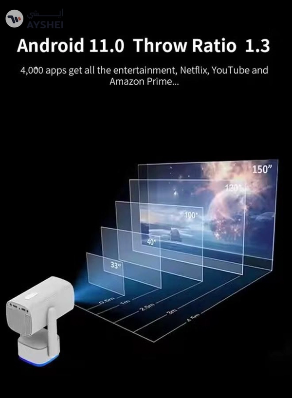 Eworld Rechargeable 5000 Lumens HD Smart Mini Projector with 4K Support, 150-Inch Screen Display