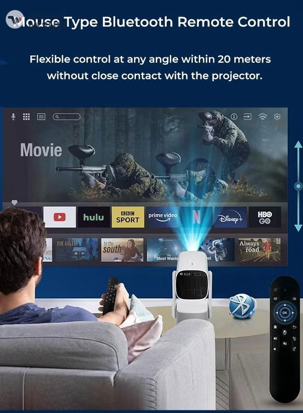 Eworld Rechargeable 5000 Lumens HD Smart Mini Projector with 4K Support, 150-Inch Screen Display