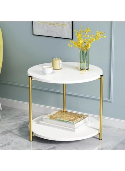 DubaiGallery Round Tea Table Living Room Coffee Tables Marble Texture Wooden Combination Furniture Durable Table-3