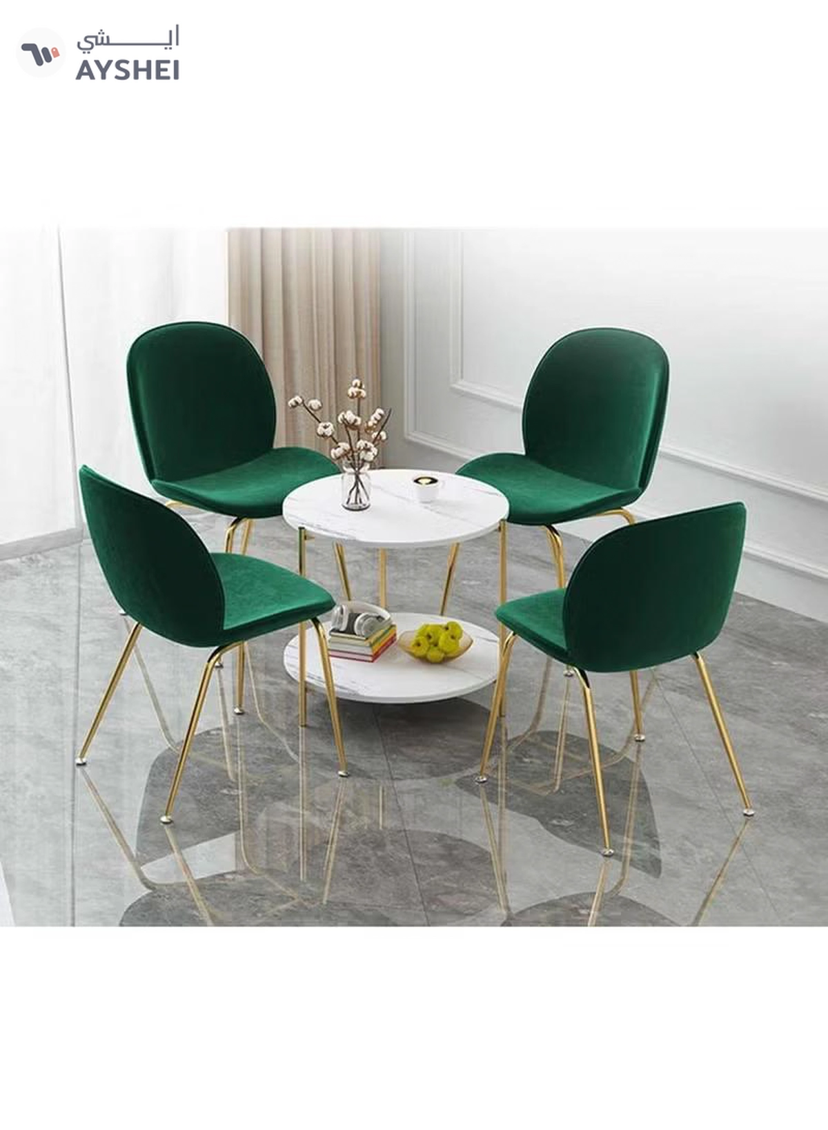 DubaiGallery Round Tea Table Living Room Coffee Tables Marble Texture Wooden Combination Furniture Durable Table-1-1