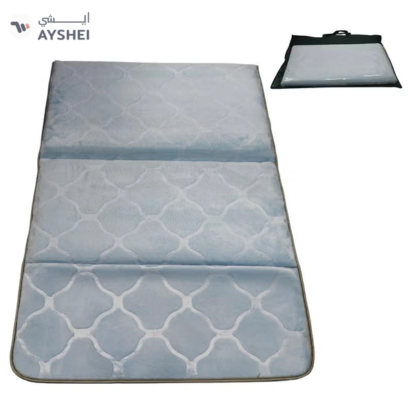 Yuwell Foldable Prayer Mat with Back Support & Carrying Bag, 2-in-1 Prayer Rug Sajadah, Anti-Slip Islamic Salah Mat Soft Velvet Mat 110×65CM for Men & Women, Portable Ramadan & Eid Gift Light Blue