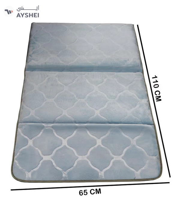 Yuwell Foldable Prayer Mat with Back Support & Carrying Bag, 2-in-1 Prayer Rug Sajadah, Anti-Slip Islamic Salah Mat Soft Velvet Mat 110×65CM for Men & Women, Portable Ramadan & Eid Gift Light Blue