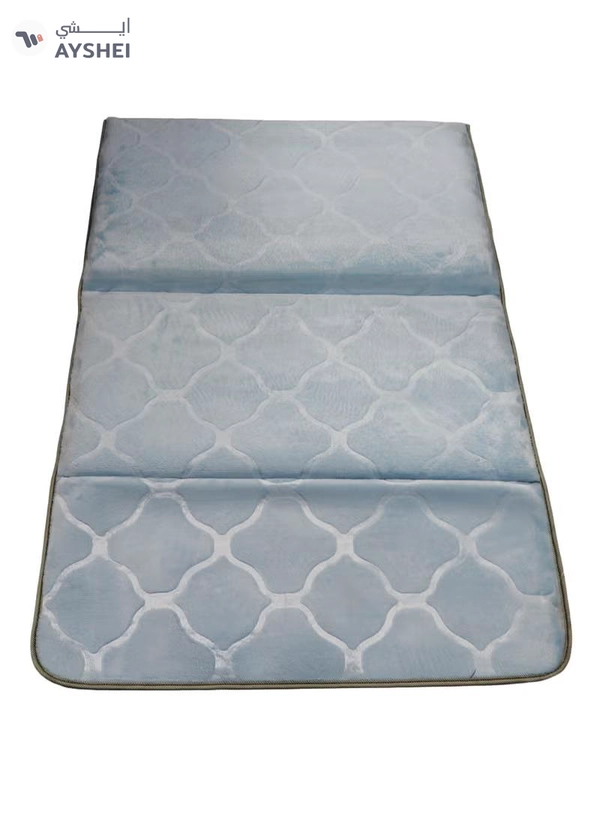 Yuwell Foldable Prayer Mat with Back Support & Carrying Bag, 2-in-1 Prayer Rug Sajadah, Anti-Slip Islamic Salah Mat Soft Velvet Mat 110×65CM for Men & Women, Portable Ramadan & Eid Gift Light Blue