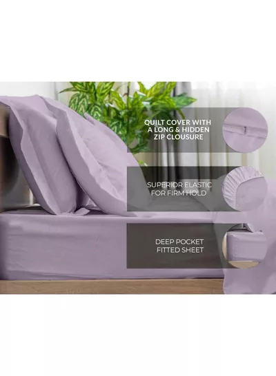 6 Piece Premium King Size Bedding Set, Purple Striped Design and High Quality Microfiber Hotel Luxury Bedsheet, Soft Quilt Cover and Pillowcases-1