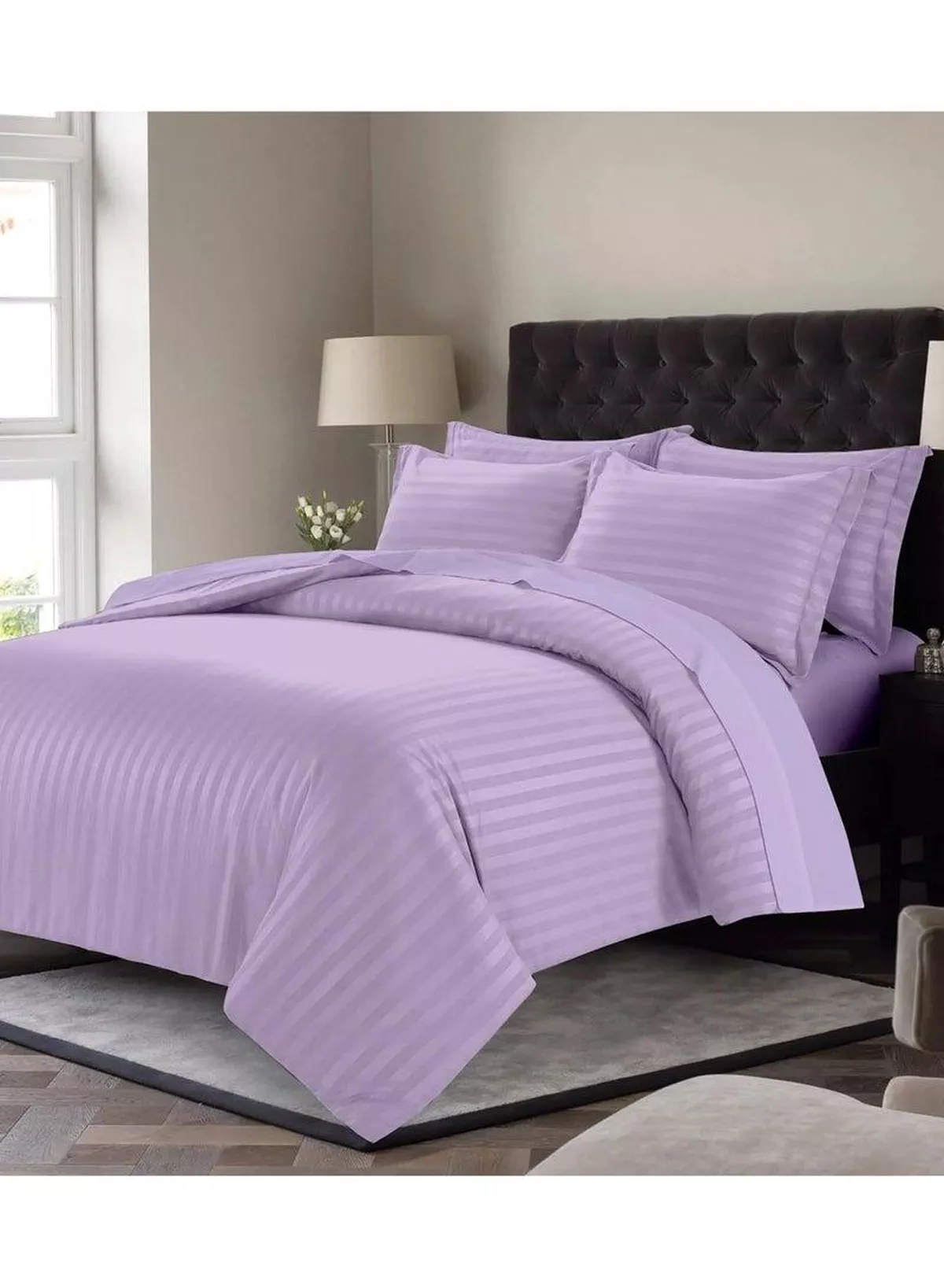 6 Piece Premium King Size Bedding Set, Purple Striped Design and High Quality Microfiber Hotel Luxury Bedsheet, Soft Quilt Cover and Pillowcases-4-4