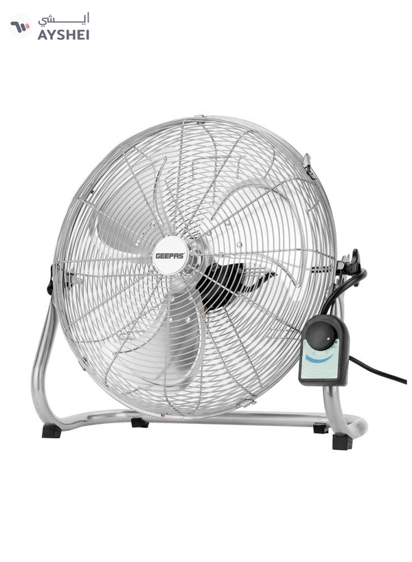 GEEPAS 18" Industrial Metal Floor Fan, 3 Pcs Factory Balanced Metal Blade, 3 Speed Options, Heavy Duty 450 MM, Powerful Copper Motor, Tilt Adjustable Head 150 W GF21196 Silver