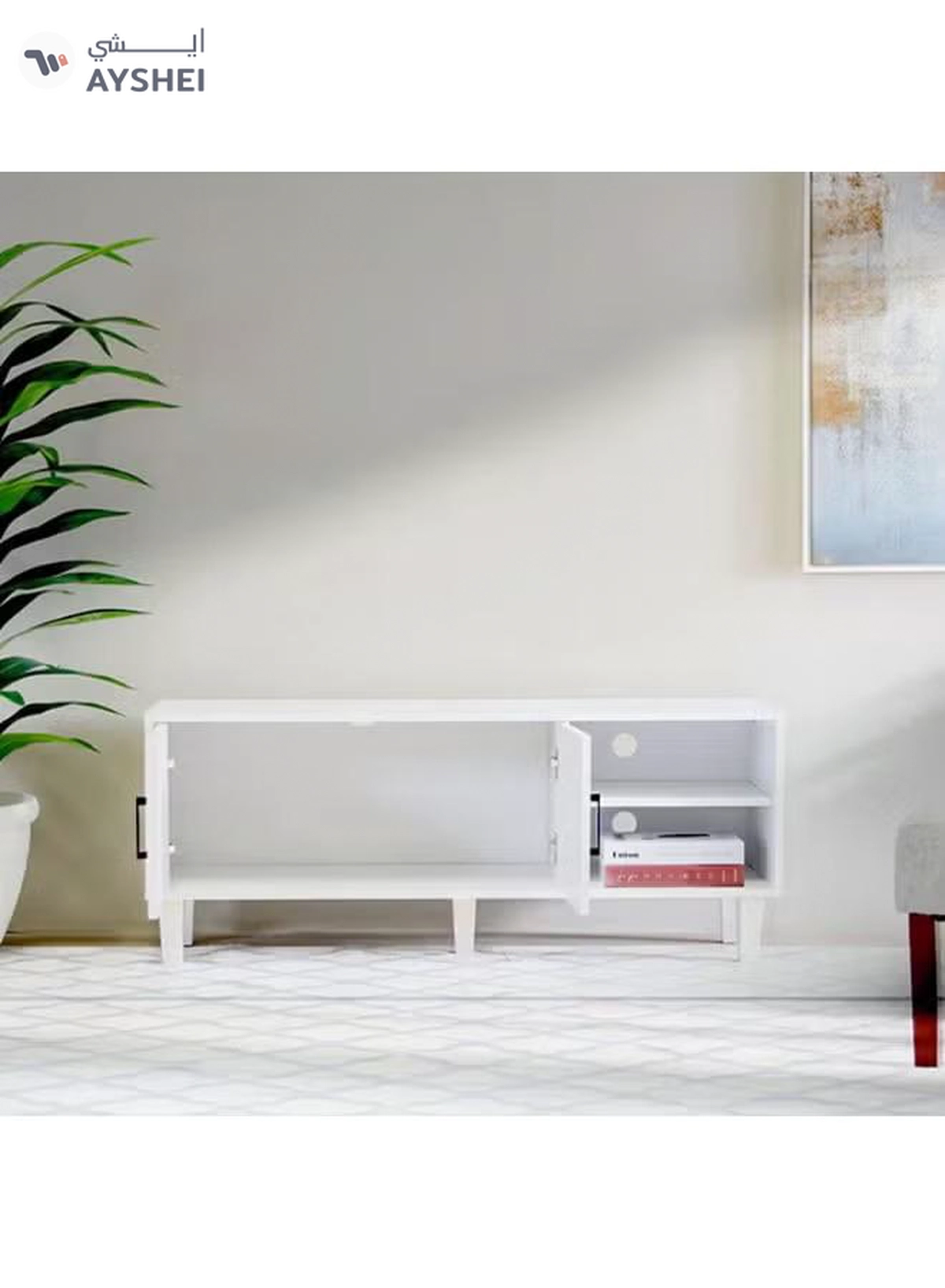 DubaiGallery TV Cabinet For Up To 32 Inches TV I Entertainment Modern Design Wall Unit Furniture I Wooden TV Stand For Living Room, Bedroom I TV Rack L120xW40xH49 cm - White-3-3
