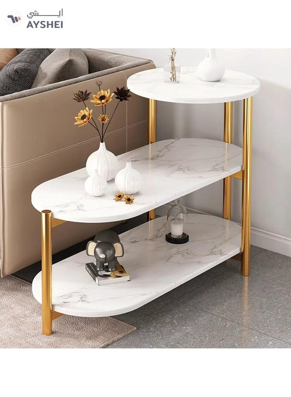 DubaiGallery Small Coffee Table 3 Shelves Sofa Side Table Corner Table Iron Frame Sideboard Living Room Side Table