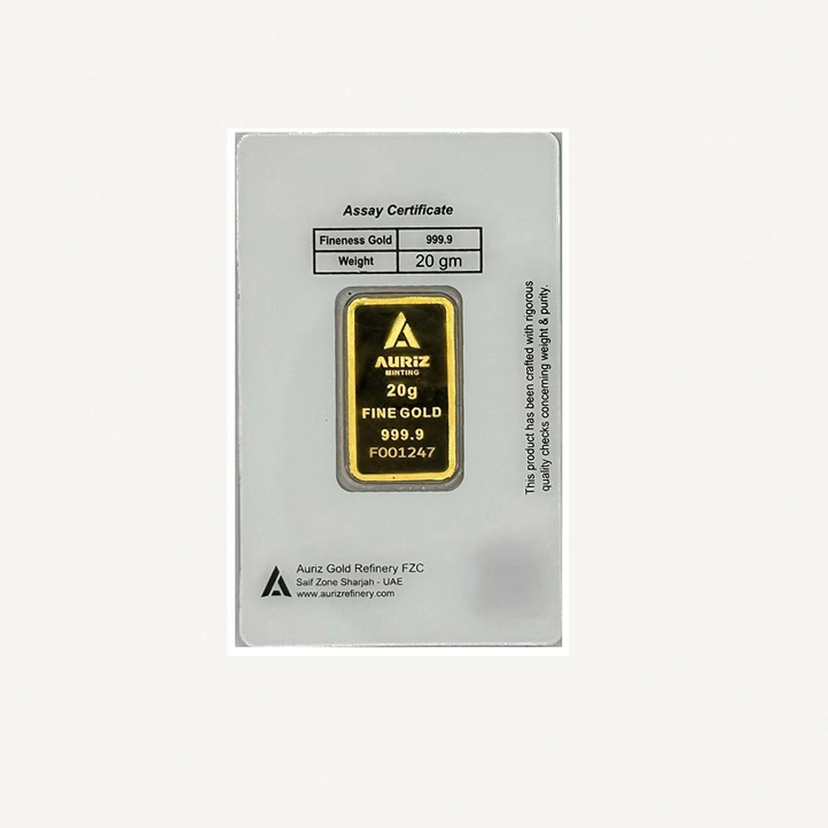 Auriz Minting 20gm 24K Gold Bar - Variable Design-1-1