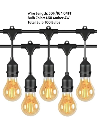 Yuwell Outdoor Waterproof IP65 Led String Lights E27 Holder 50 Meter Bulb Holder Wire With 100 Bulbs 4W A60 Amber With EU Plug Solar Bulb Holder For Ramadan Decoration Lights And Outdoor Decoration Light Hanging Light String Wire Ramadan Light For Commercial Patio Garden & Porch Yard-1