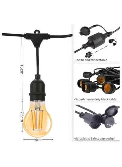 Yuwell Outdoor Waterproof IP65 Led String Lights E27 Holder 50 Meter Bulb Holder Wire With 100 Bulbs 4W A60 Amber With EU Plug Solar Bulb Holder For Ramadan Decoration Lights And Outdoor Decoration Light Hanging Light String Wire Ramadan Light For Commercial Patio Garden & Porch Yard-3