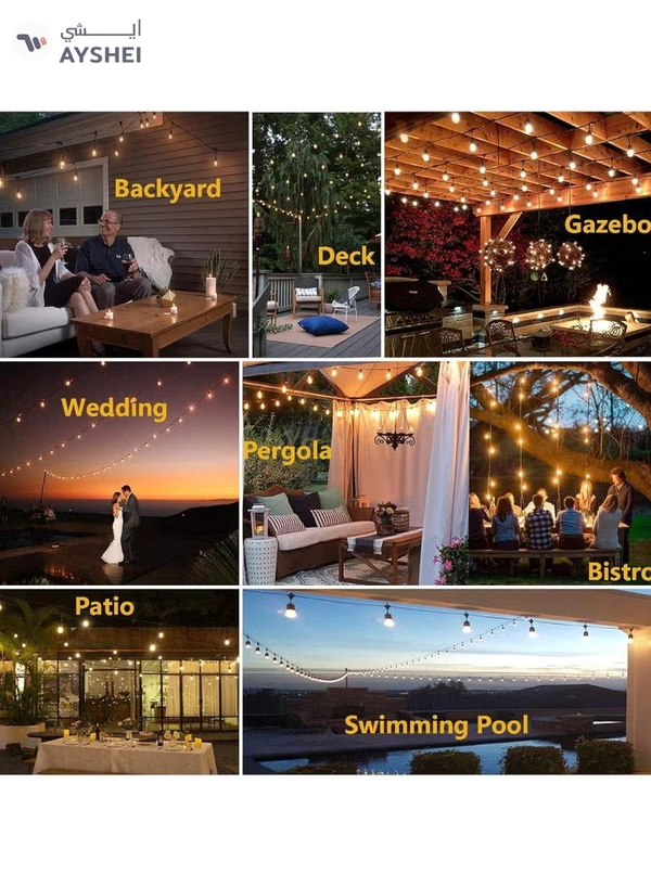 Yuwell Outdoor Waterproof IP65 Led String Lights E27 Holder 50 Meter Bulb Holder Wire With 100 Bulbs 4W A60 Amber With EU Plug Solar Bulb Holder For Ramadan Decoration Lights And Outdoor Decoration Light Hanging Light String Wire Ramadan Light For Commercial Patio Garden & Porch Yard