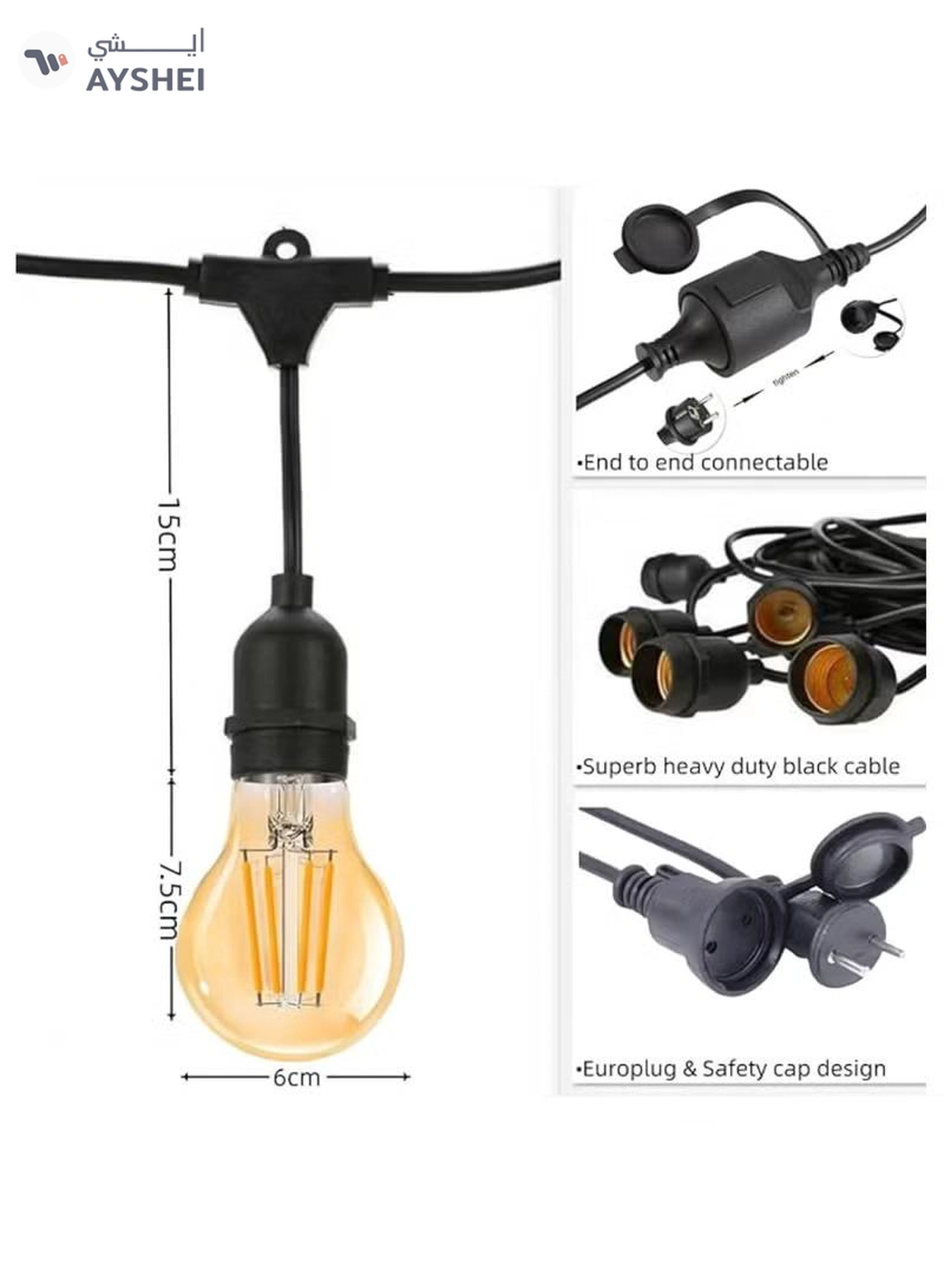 Yuwell Outdoor Waterproof IP65 Led String Lights E27 Holder 50 Meter Bulb Holder Wire With 100 Bulbs 4W A60 Amber With EU Plug Solar Bulb Holder For Ramadan Decoration Lights And Outdoor Decoration Light Hanging Light String Wire Ramadan Light For Commercial Patio Garden & Porch Yard-3-3