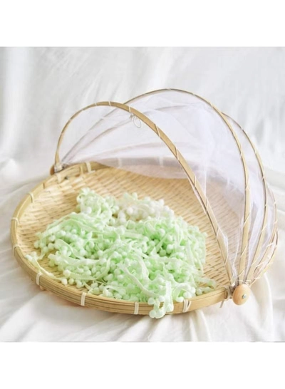 DubaiGallery DISH COVER - FOOD COVER - SUN DRY BAMBOO TRAY WITH NET - BAMBOO NETTED COVER-5