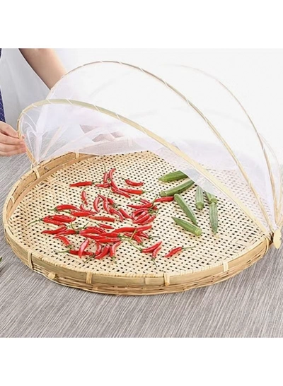 DubaiGallery DISH COVER - FOOD COVER - SUN DRY BAMBOO TRAY WITH NET - BAMBOO NETTED COVER-1