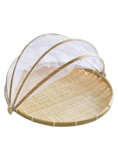 DubaiGallery DISH COVER - FOOD COVER - SUN DRY BAMBOO TRAY WITH NET - BAMBOO NETTED COVER-0