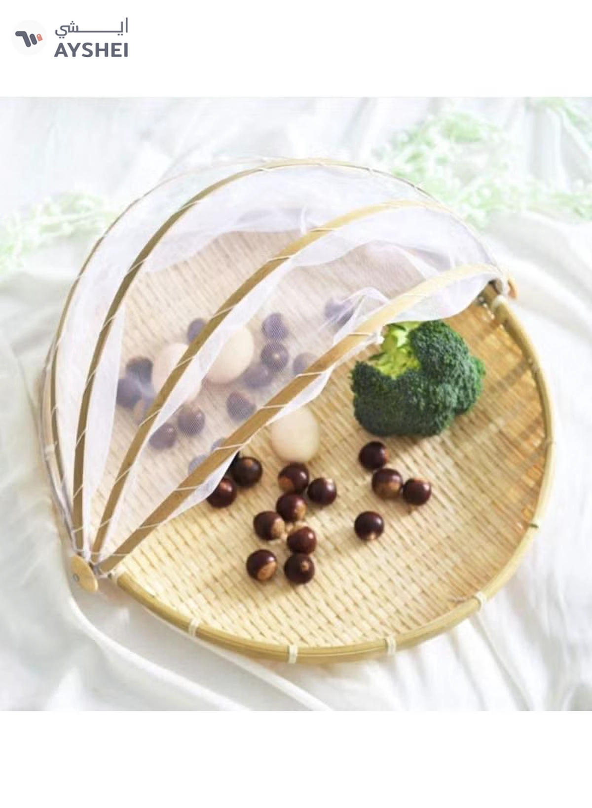 DubaiGallery DISH COVER - FOOD COVER - SUN DRY BAMBOO TRAY WITH NET - BAMBOO NETTED COVER-2-2