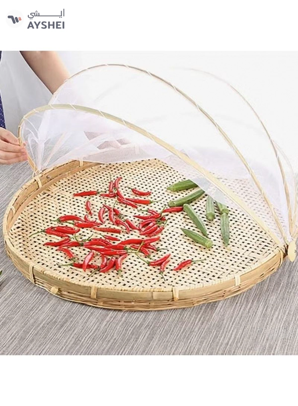 DubaiGallery DISH COVER - FOOD COVER - SUN DRY BAMBOO TRAY WITH NET - BAMBOO NETTED COVER