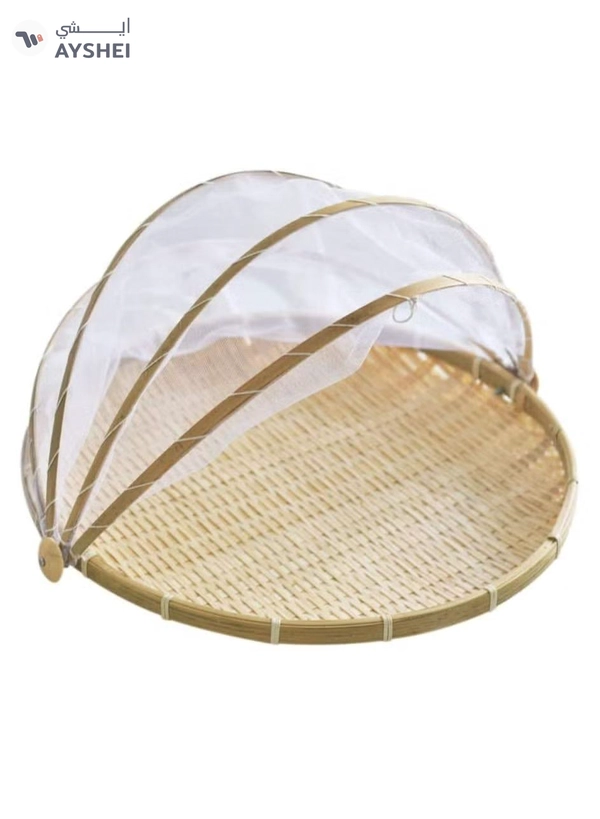 DubaiGallery DISH COVER - FOOD COVER - SUN DRY BAMBOO TRAY WITH NET - BAMBOO NETTED COVER