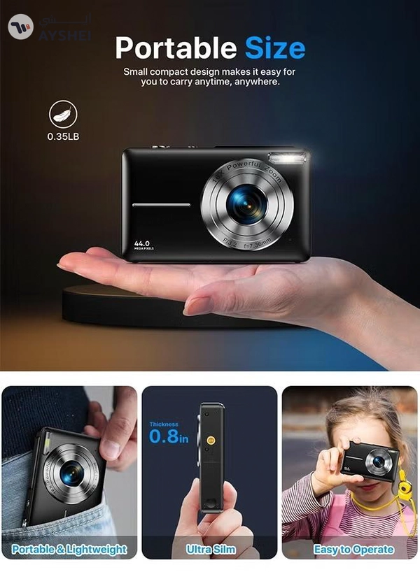 Eworld 44MP HD Digital Camera with 32GB Card, Compact Photo Camera