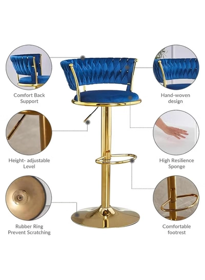 DubaiGallery Bar Stools 360° Swivel Chair with Backrest, Modern Adjustable Counter Height Barstools, Premium Velvet Upholstered Bar Stool for Kitchen Pub, Café, Counter, Bar, Restaurant-1