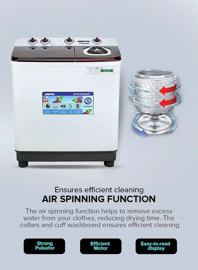GEEPAS TwinTub Semi-Automatic 15 Kg Washing Machine | Top Load Semi Automatic Washing Machine Quick Turbo Wash |Transparent Top Lid | 15 kg 460 W GSWM18044 White/Grey/Meroon 15 kg 460 W GSWM18044 White/Grey/Meroon-1