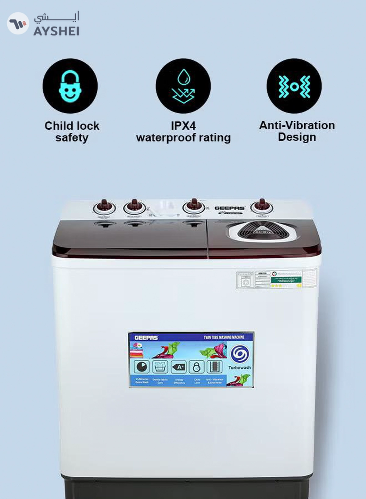 GEEPAS TwinTub Semi-Automatic 15 Kg Washing Machine | Top Load Semi Automatic Washing Machine Quick Turbo Wash |Transparent Top Lid | 15 kg 460 W GSWM18044 White/Grey/Meroon 15 kg 460 W GSWM18044 White/Grey/Meroon-2-2