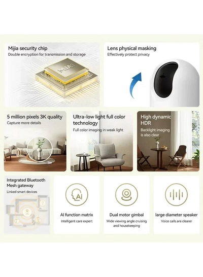 Xiaomi Smart Camera C500 Pro 5MP HDR Pet detection WiFi FullColor Night Vision Alexa Google Assistant Control-White-3