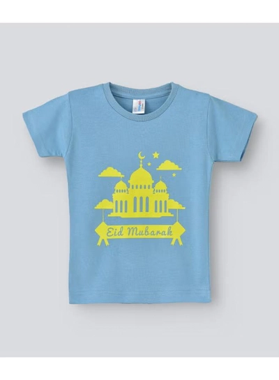Babyqlo Eid Mubarak Round Neck T-Shirt Sky Blue/Yellow-0
