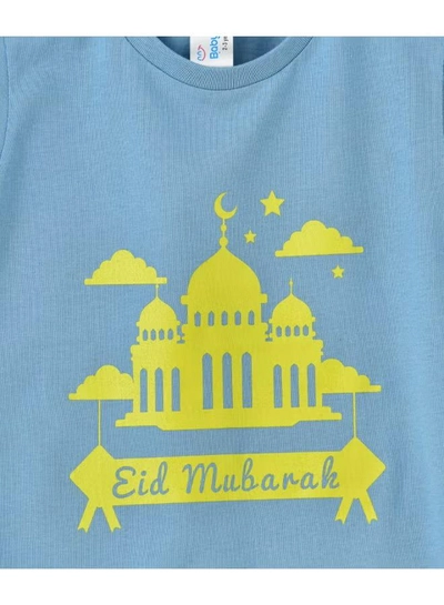 Babyqlo Eid Mubarak Round Neck T-Shirt Sky Blue/Yellow-2