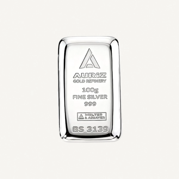Auriz Minting 100GM Pure Silver Bar 999 - 100 Grams