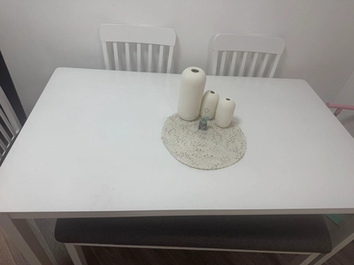 white dining table bench and 4seat-0