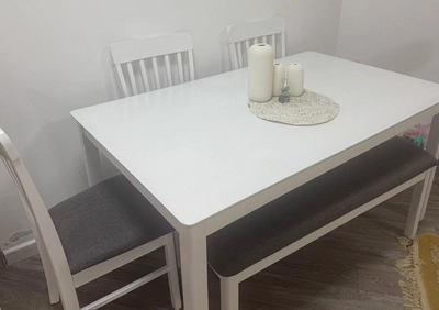 white dining table bench and 4seat-1