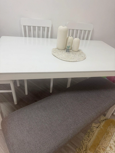 white dining table bench and 4seat-3