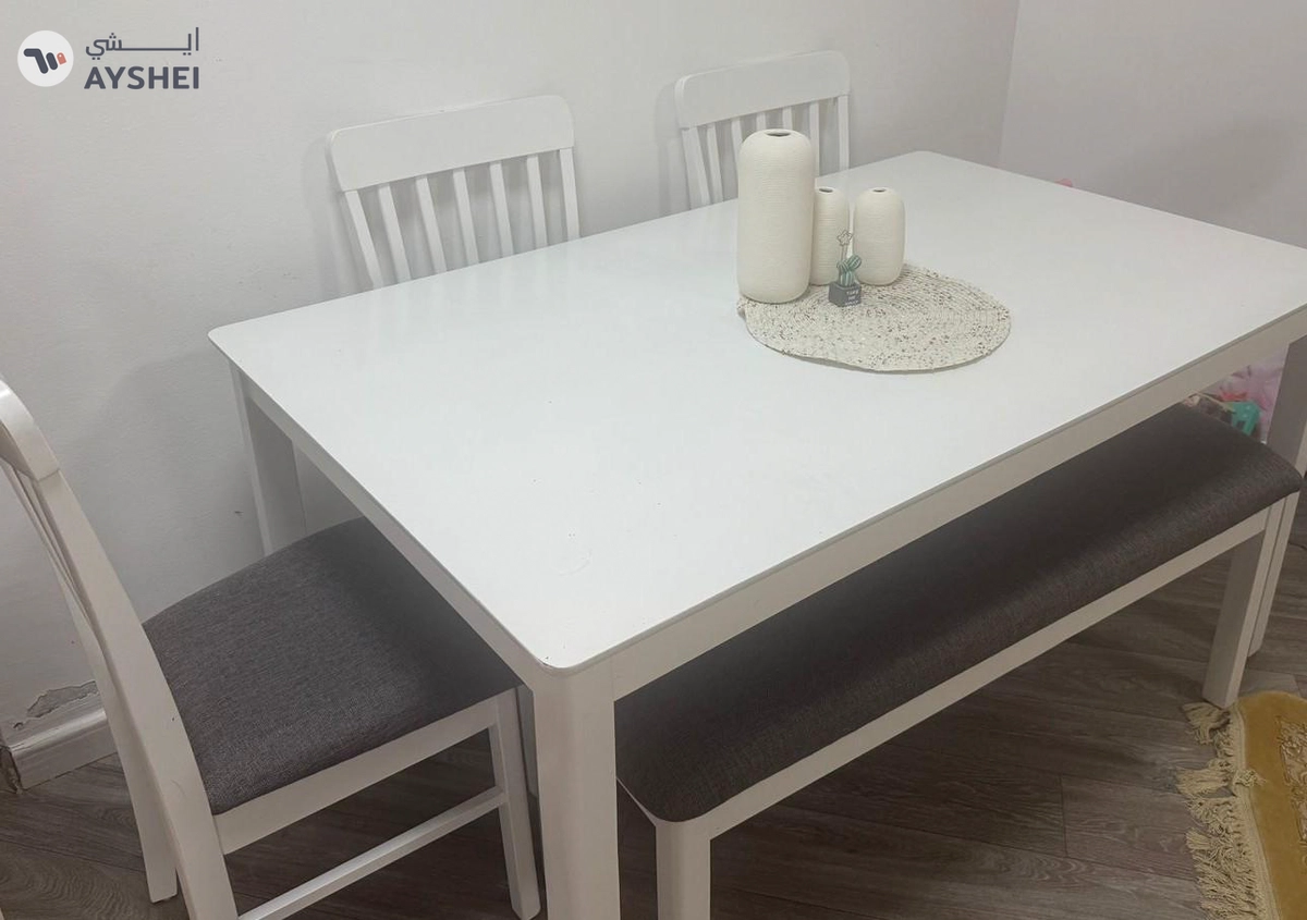 white dining table bench and 4seat-1-1