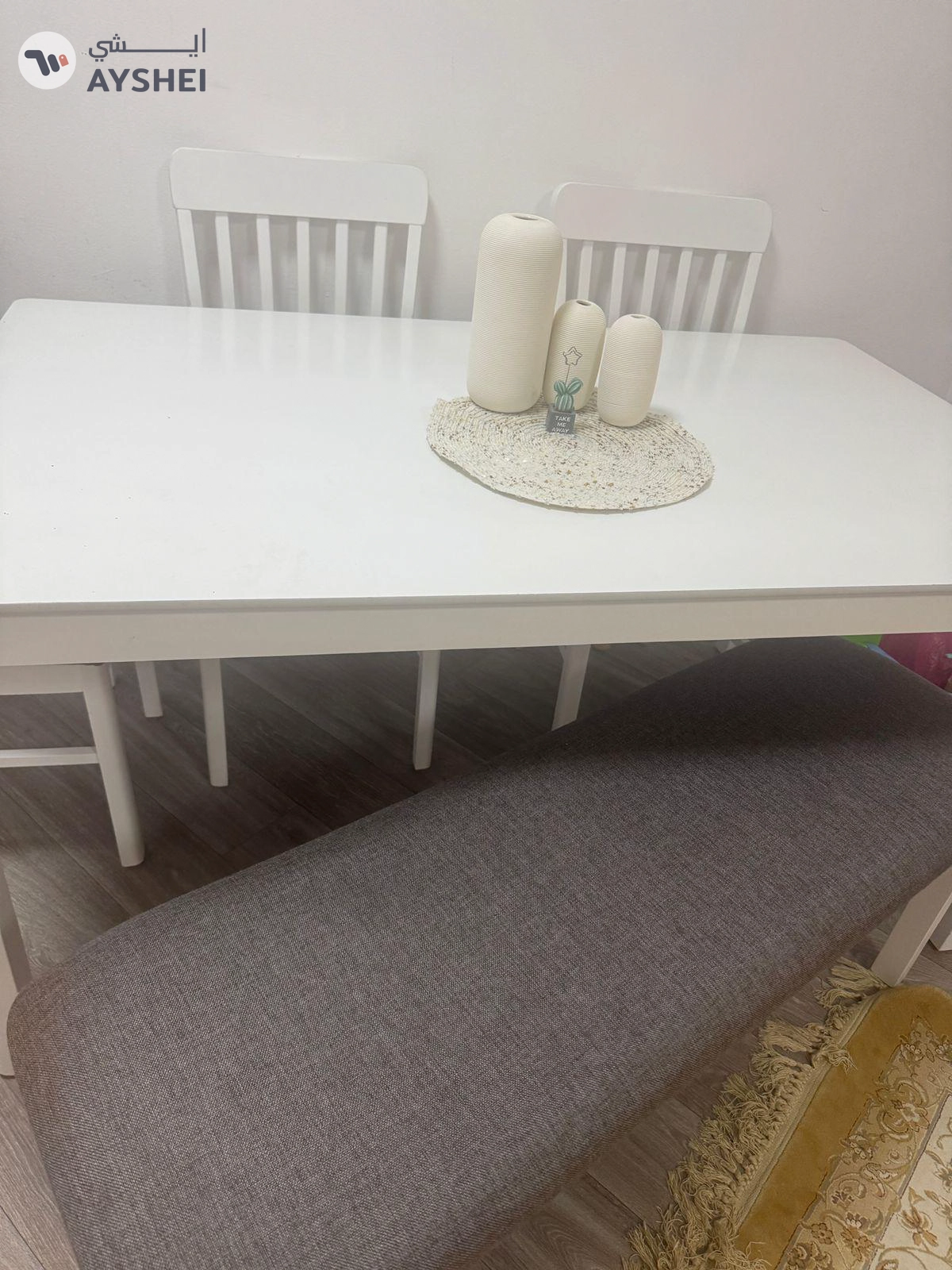 white dining table bench and 4seat-3-3