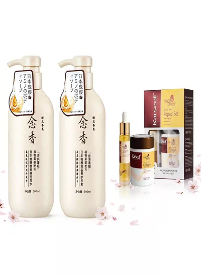Nourishing Hair Care Collection – Shampoo, Conditioner, Hair Mask & Seru Pamper your hair with a convenient four-step routine combining cleansing, conditioning, intensive masking, and serum care to help maintain smoothness, softness, hydration, shine, and an effortlessly beautiful appearance.-1
