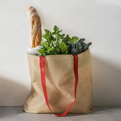 IKEA PLANTERING Carrier Bag, Light Brown/Red, 45x36 cm-5