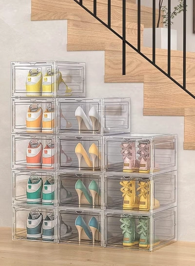 Eworld Set of 6 Clear Plastic Stackable Shoe Storage Boxes -2