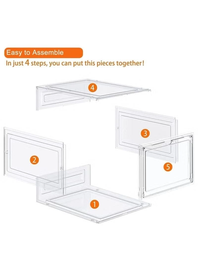 Eworld Set of 6 Clear Plastic Stackable Shoe Storage Boxes -4