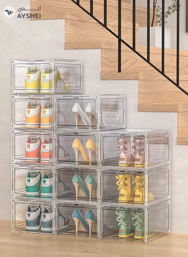 Eworld Set of 6 Clear Plastic Stackable Shoe Storage Boxes