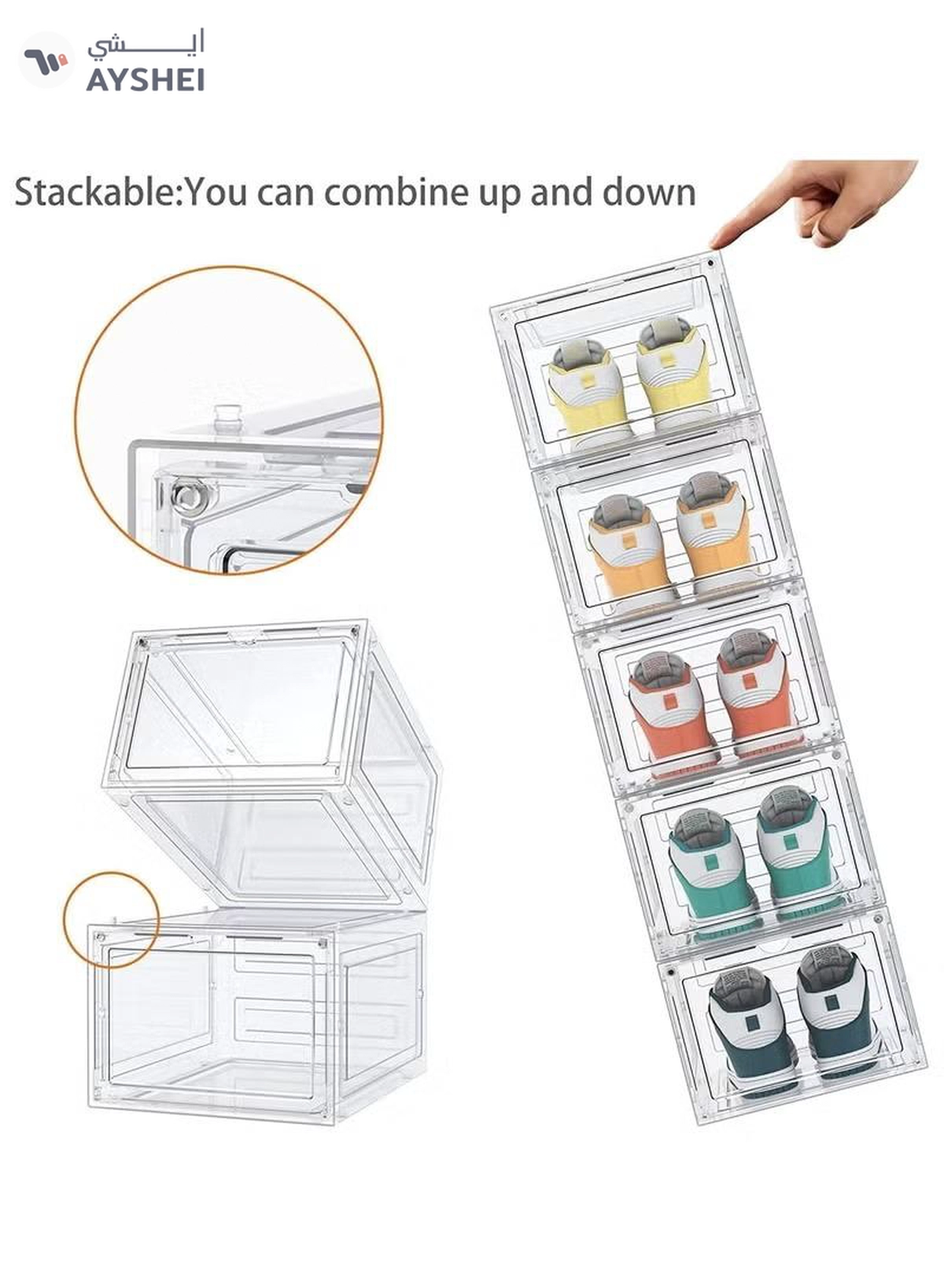 Eworld Set of 6 Clear Plastic Stackable Shoe Storage Boxes -3-3