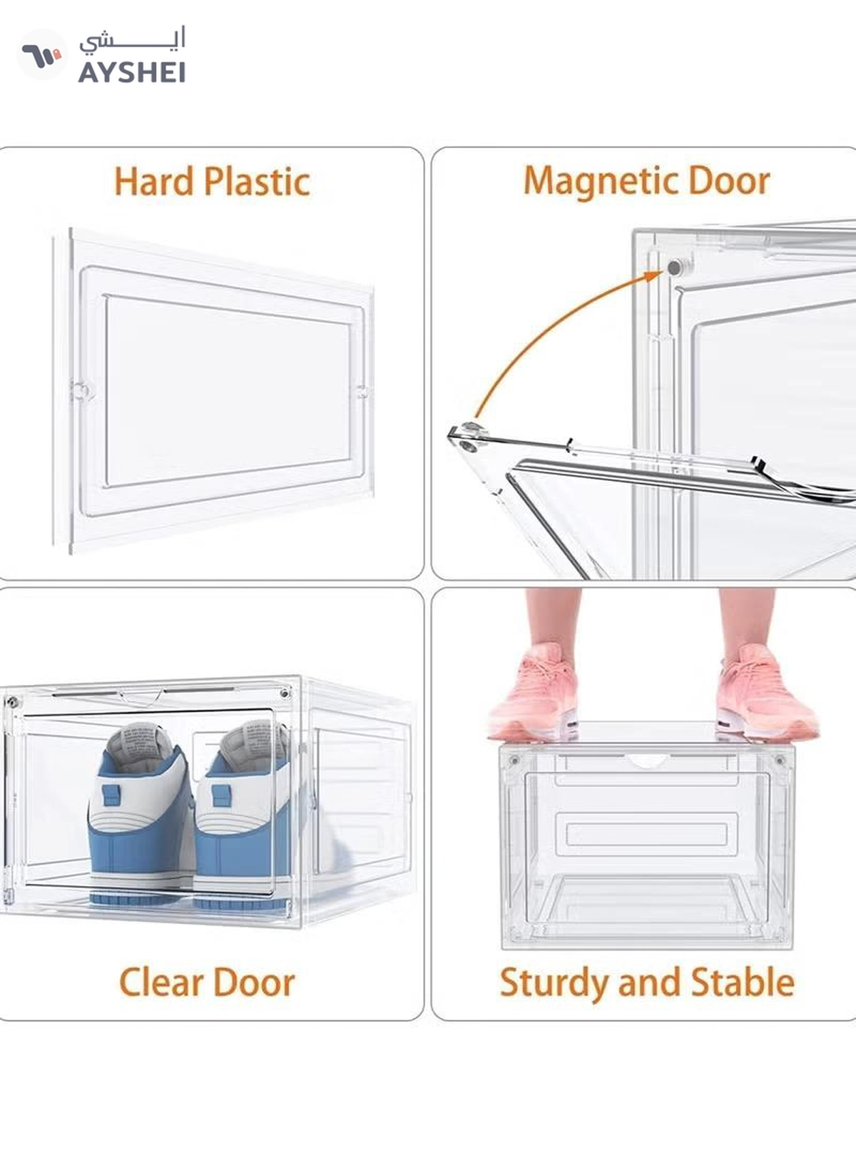 Eworld Set of 6 Clear Plastic Stackable Shoe Storage Boxes -5-5