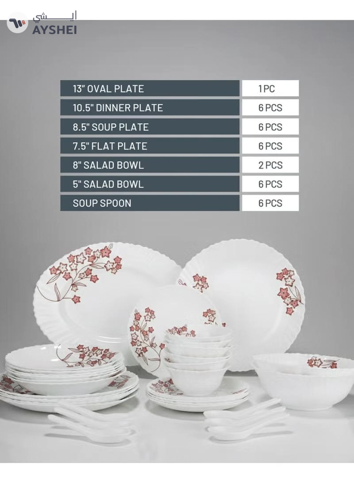 DELCASA 33 Pieces Opalware Dinner Set-6-6