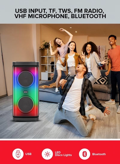 GEEPAS Rechargeable Portable Speaker| RGB Light, USB Input, TF, TWS, FM Radio, VHF Microphone, Bluetooth| 20000 W PMPO Speakers Unit, with Remote Control | Perfect for Parties, Events, Home Entertainment| 2 Years Warranty GMS11193 Black-7