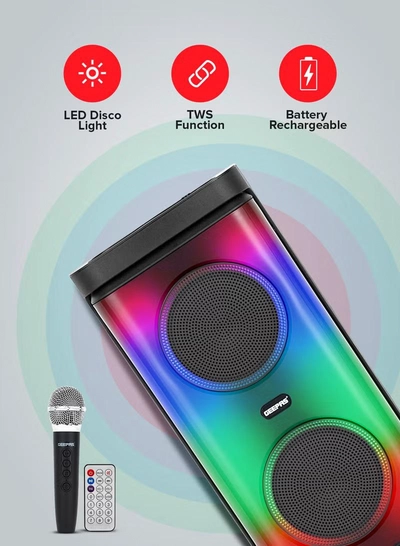 GEEPAS Rechargeable Portable Speaker| RGB Light, USB Input, TF, TWS, FM Radio, VHF Microphone, Bluetooth| 20000 W PMPO Speakers Unit, with Remote Control | Perfect for Parties, Events, Home Entertainment| 2 Years Warranty GMS11193 Black-6