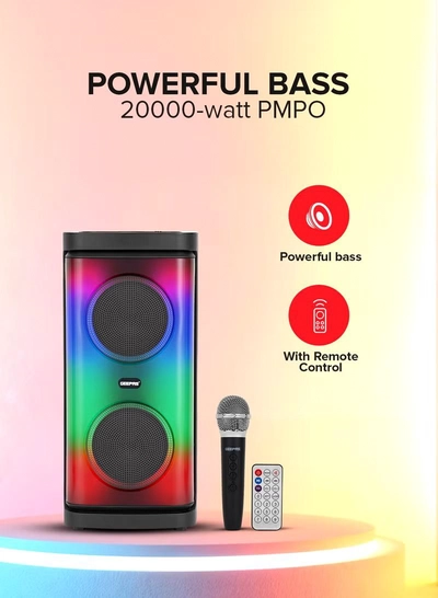 GEEPAS Rechargeable Portable Speaker| RGB Light, USB Input, TF, TWS, FM Radio, VHF Microphone, Bluetooth| 20000 W PMPO Speakers Unit, with Remote Control | Perfect for Parties, Events, Home Entertainment| 2 Years Warranty GMS11193 Black-0
